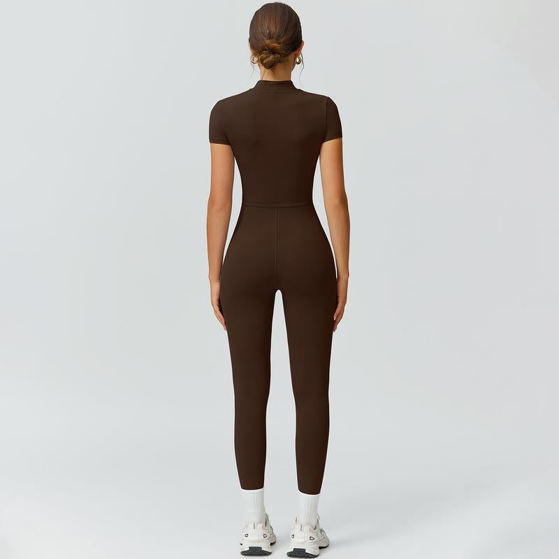 Timeoff Half-Zip Stand-Collar Slim Jumpsuit, One-Piece Pant Silhouette, Solves Body-Sculpting & Flexible Fit Need for Yoga, Fitness Workouts & Active Training Scenarios,Jumpsuit Women,Sweatsuits Women,Loungesetwomen
