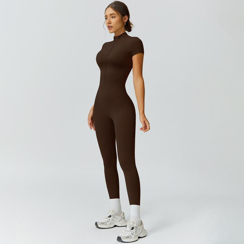 Timeoff Half-Zip Stand-Collar Slim Jumpsuit, One-Piece Pant Silhouette, Solves Body-Sculpting & Flexible Fit Need for Yoga, Fitness Workouts & Active Training Scenarios,Jumpsuit Women,Sweatsuits Women,Loungesetwomen