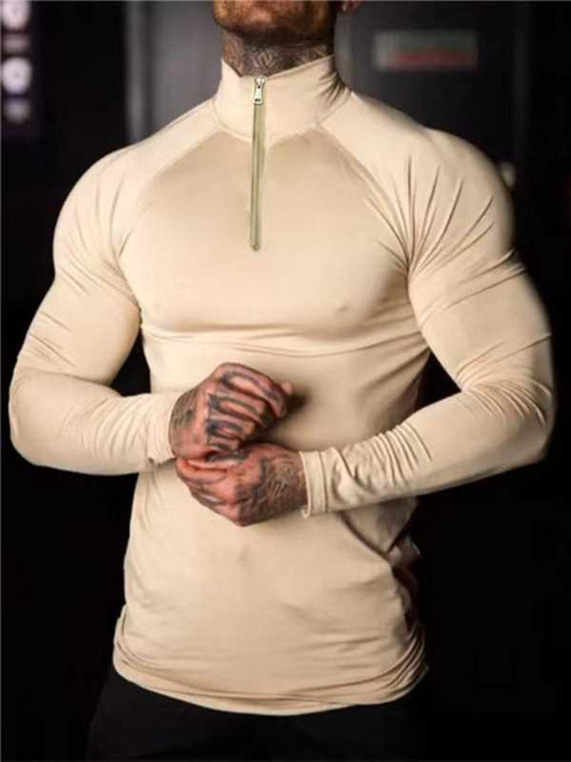 Men'S Solid Long Sleeve Compression Tee, Casual Comfy Breathable T-Shirt for Spring & Fall, Men'S Top for Gym Workout Running