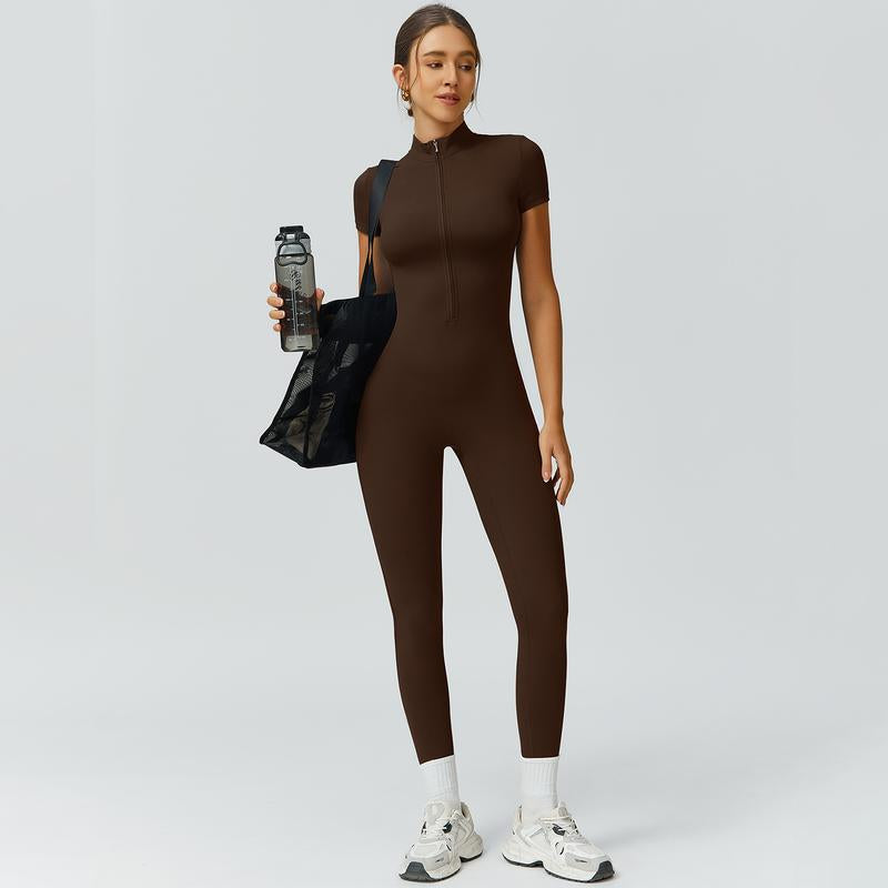 Timeoff Half-Zip Stand-Collar Slim Jumpsuit, One-Piece Pant Silhouette, Solves Body-Sculpting & Flexible Fit Need for Yoga, Fitness Workouts & Active Training Scenarios,Jumpsuit Women,Sweatsuits Women,Loungesetwomen