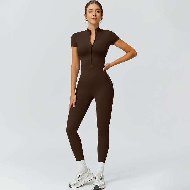 Timeoff Half-Zip Stand-Collar Slim Jumpsuit, One-Piece Pant Silhouette, Solves Body-Sculpting & Flexible Fit Need for Yoga, Fitness Workouts & Active Training Scenarios,Jumpsuit Women,Sweatsuits Women,Loungesetwomen