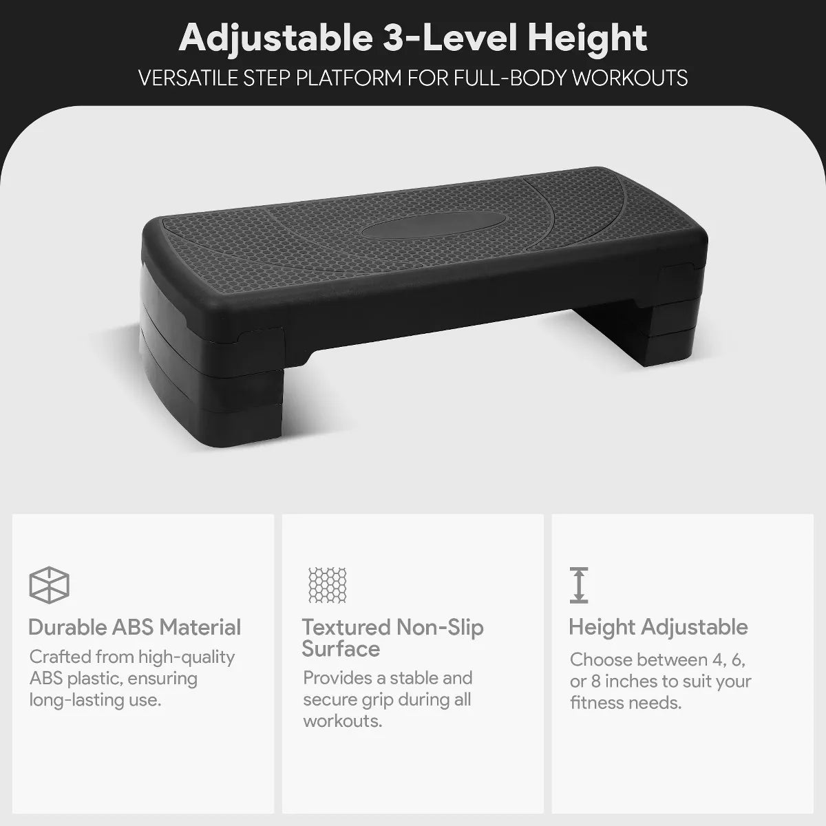 Lightweight Portable Adjustable Height Workout Aerobic Stepper Step Platform Fitness Trainer with Raisers