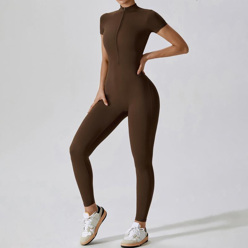 Timeoff Half-Zip Stand-Collar Slim Jumpsuit, One-Piece Pant Silhouette, Solves Body-Sculpting & Flexible Fit Need for Yoga, Fitness Workouts & Active Training Scenarios,Jumpsuit Women,Sweatsuits Women,Loungesetwomen