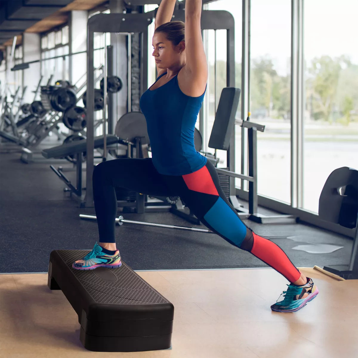 Lightweight Portable Adjustable Height Workout Aerobic Stepper Step Platform Fitness Trainer with Raisers