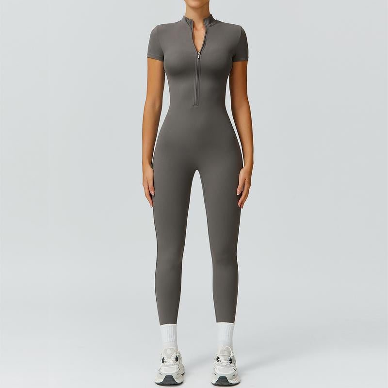 Timeoff Half-Zip Stand-Collar Slim Jumpsuit, One-Piece Pant Silhouette, Solves Body-Sculpting & Flexible Fit Need for Yoga, Fitness Workouts & Active Training Scenarios,Jumpsuit Women,Sweatsuits Women,Loungesetwomen