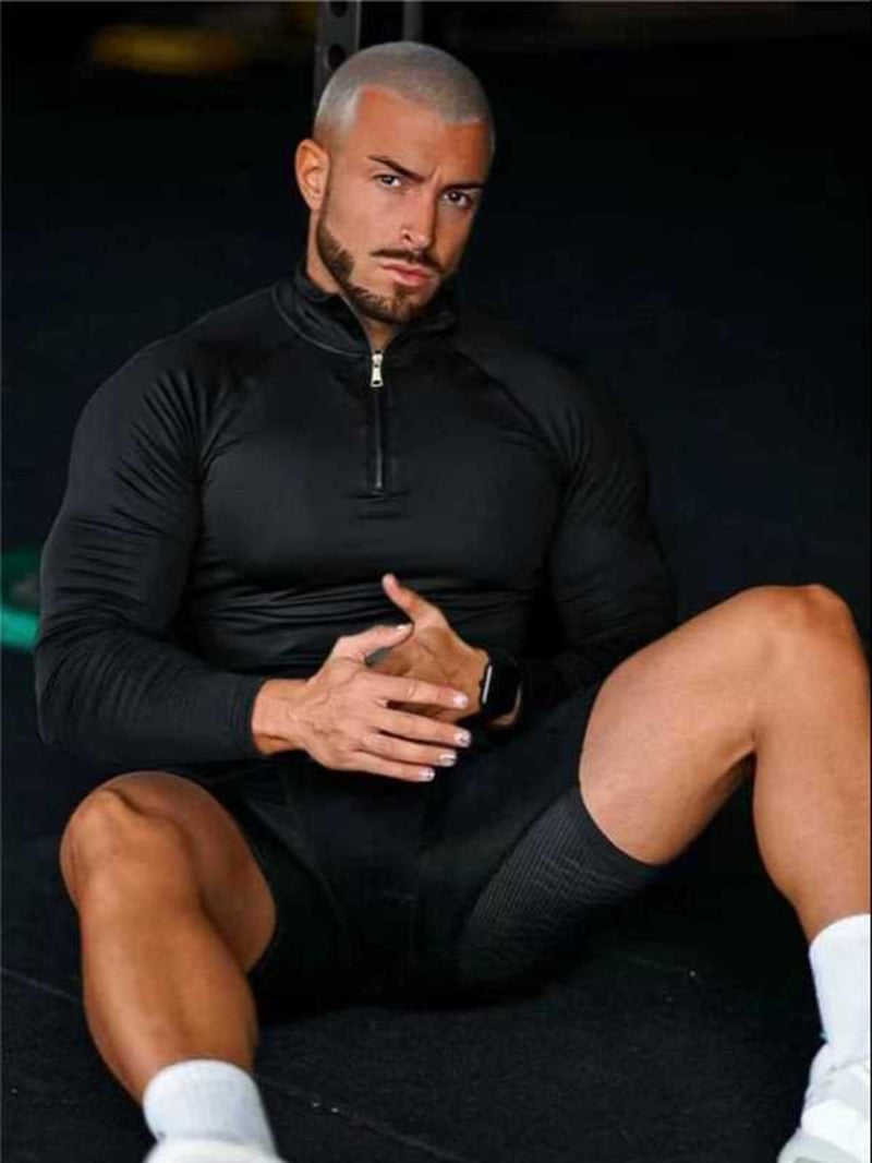 Men'S Solid Long Sleeve Compression Tee, Casual Comfy Breathable T-Shirt for Spring & Fall, Men'S Top for Gym Workout Running