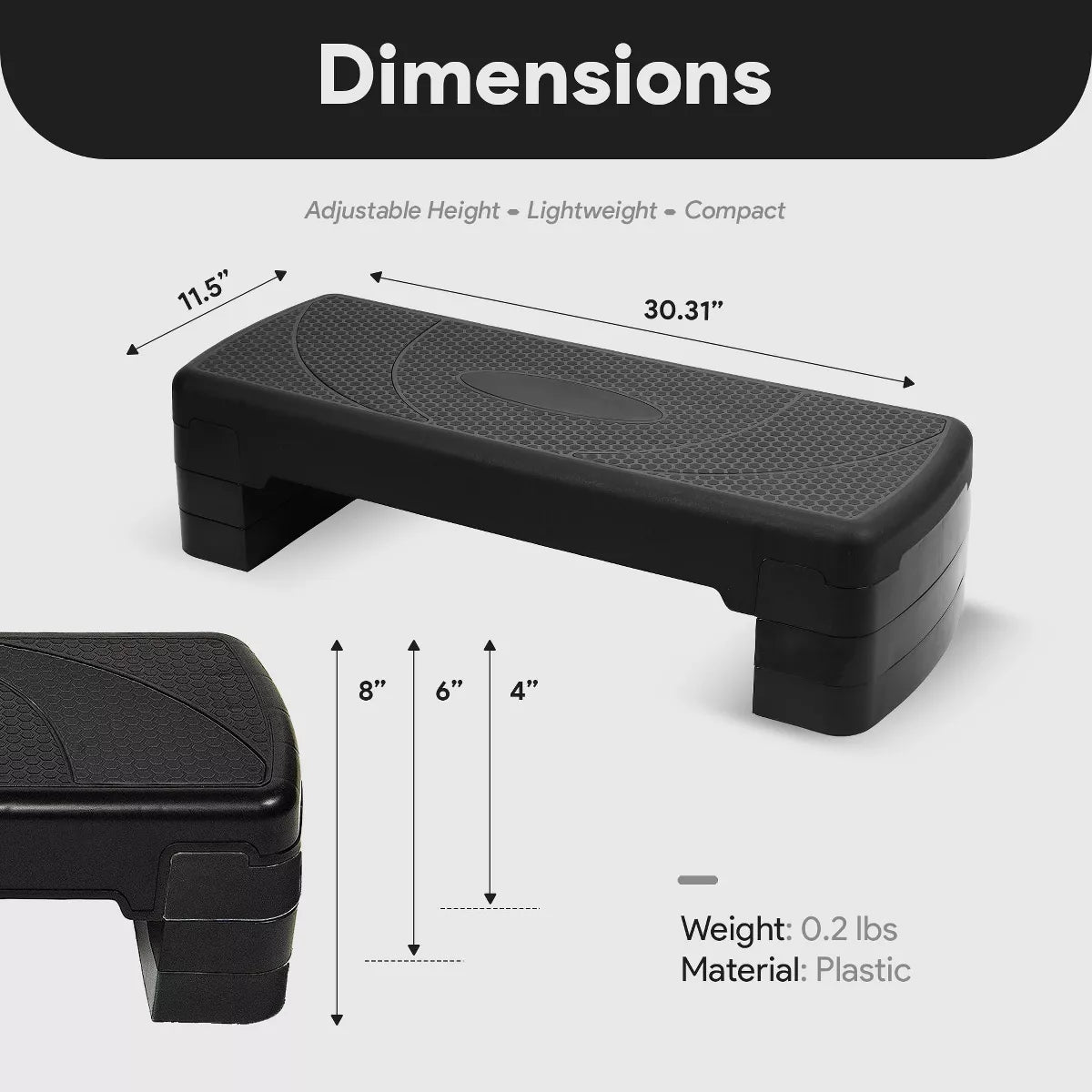 Lightweight Portable Adjustable Height Workout Aerobic Stepper Step Platform Fitness Trainer with Raisers