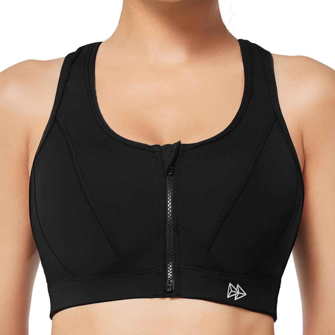 Zip Front Sports Bra - High Impact Sports Bras for Women Workout Fitness Running