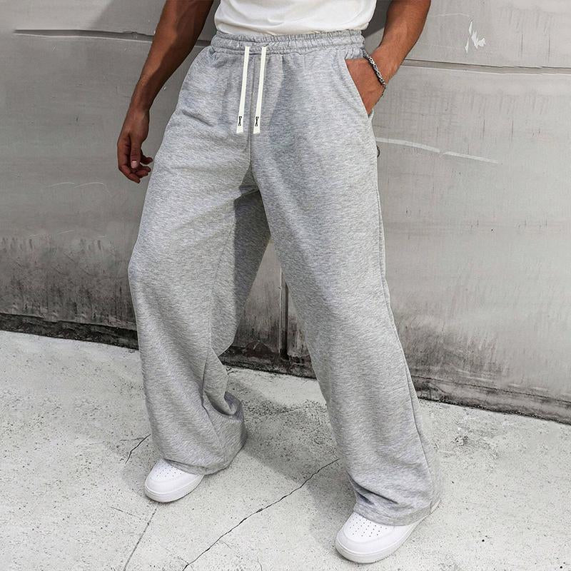 Men'S Summer Knitted Sweatpants, Summer Trendy High Street Versatile Casual Loose Straight Leg Pants, Spring and Autumn Styles, Solid Color Simple Long Pants, Men'S Style